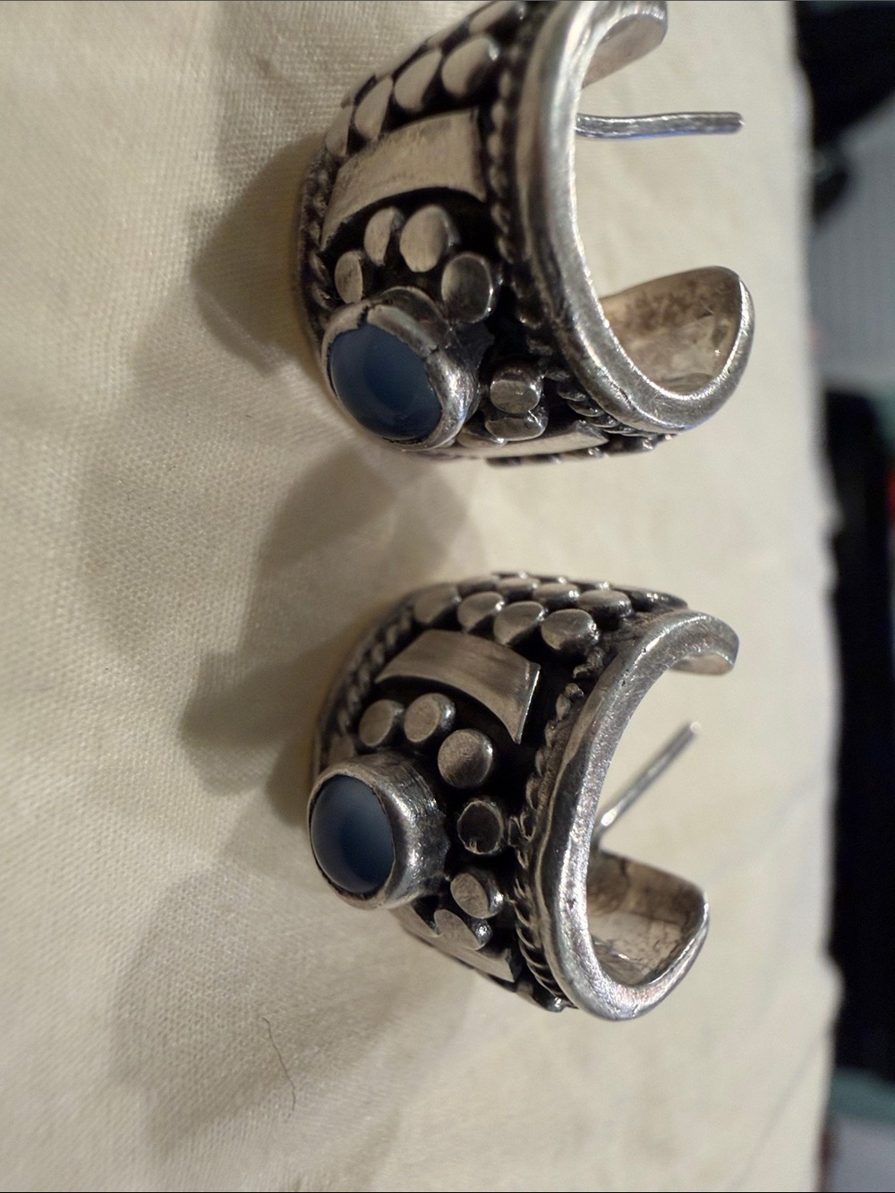 Handcrafted 925 Silver -Blue Stone Hoop Earrings